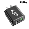GaN Fast Charging 65W USB Type C Charger EU KR PD 3.0 Quick Charge Wall For Phone Adapter For iPhone 15 Xiaomi Huawei Samsung Oasis Select US Black