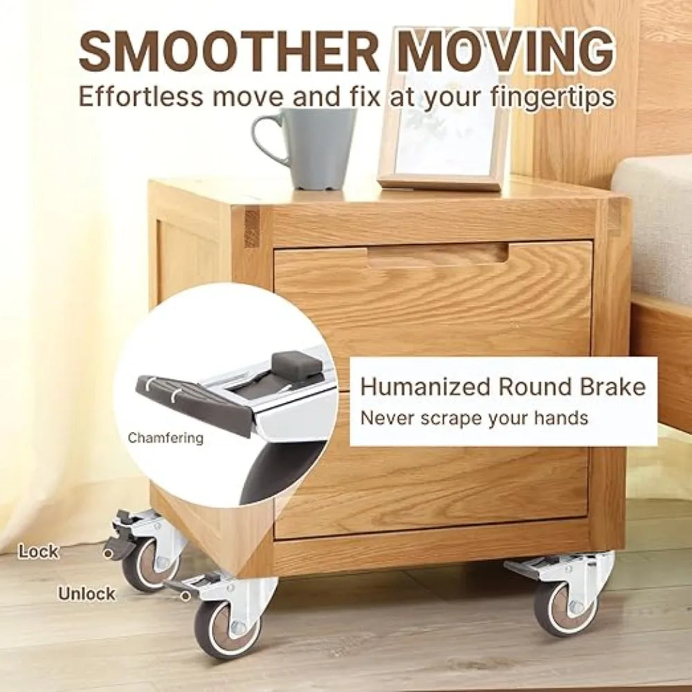 4pcs Universal Swivel Casters Heavy Duty Furniture Wheel Castor Silent Trolley Wheels for Table Chair Sofa with Safety Brake Oasis Select