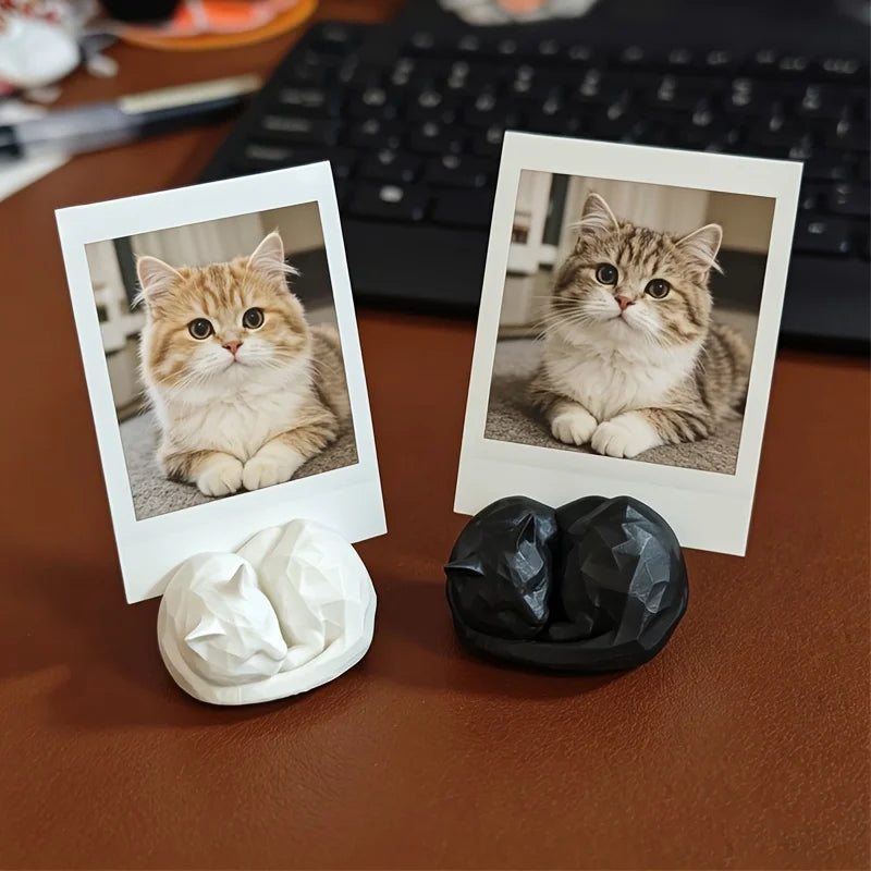 Mini Sleeping Cat Photo Stand 3D Printed Curled Kitten Photo Display Holder Cute Table Ornament Decor for Desk Window Sill Gifts Oasis Select