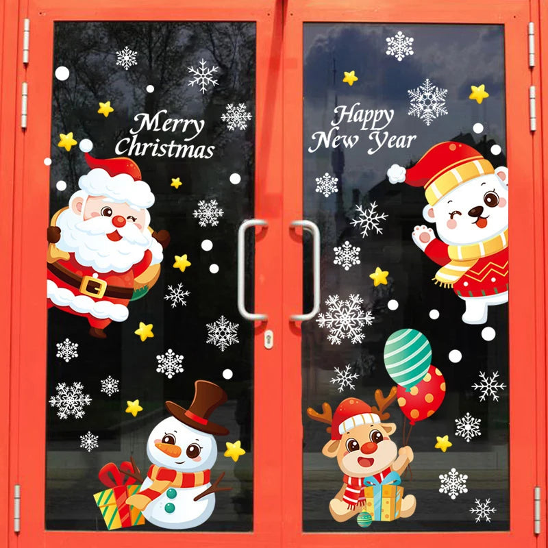 Christmas Snowman Santa Electrostatic Window Decals | 2/4 PCS