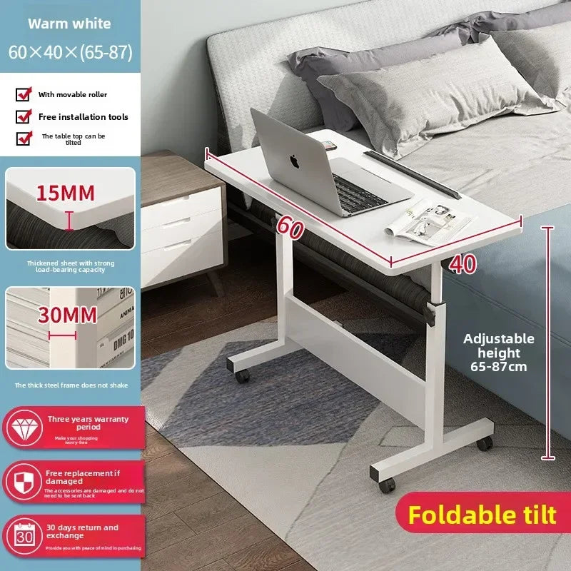 Multi-functional Computer desk Bedside table Mobile lifting small table Household small laptop holder with wheels Durable Oasis Select 60 40 White-A