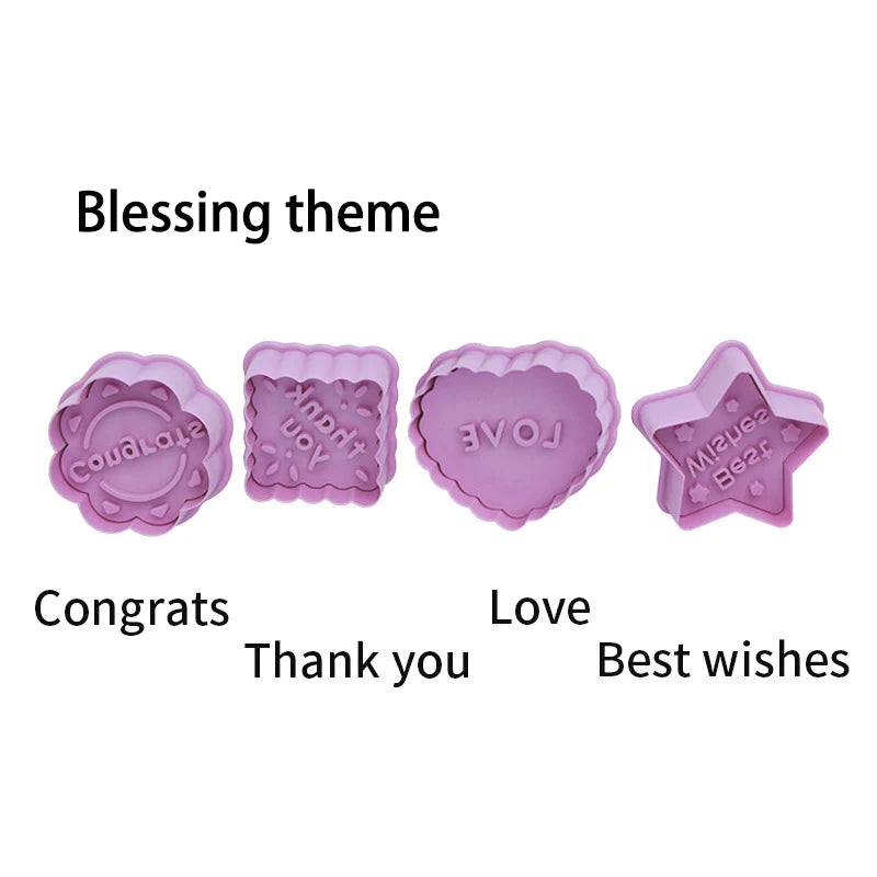 4 Pcs/Set DIY Cartoon Biscuit Mould Cookie Cutter 3D Cartoon Cookie Stamp ABS Plastic Baking Mould Cookie Decorating Tools Oasis Select bless