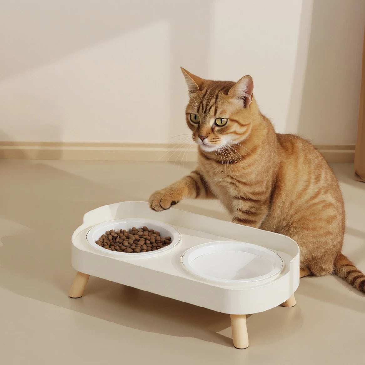 Double Pet Bowl No Spill Food Water Feeder with Stand Neck Support for Cats Dogs Anti Knock Anti Slip Elevated Design Oasis Select