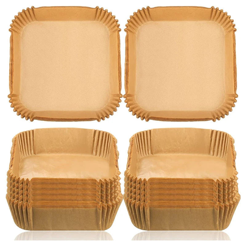 100pcs Square Disposable Air Fryer Liners，Kitchen Food Tray Oil Paper, Party Bbq Fried Food Paper Tray，Baking Tools Oasis Select Brown