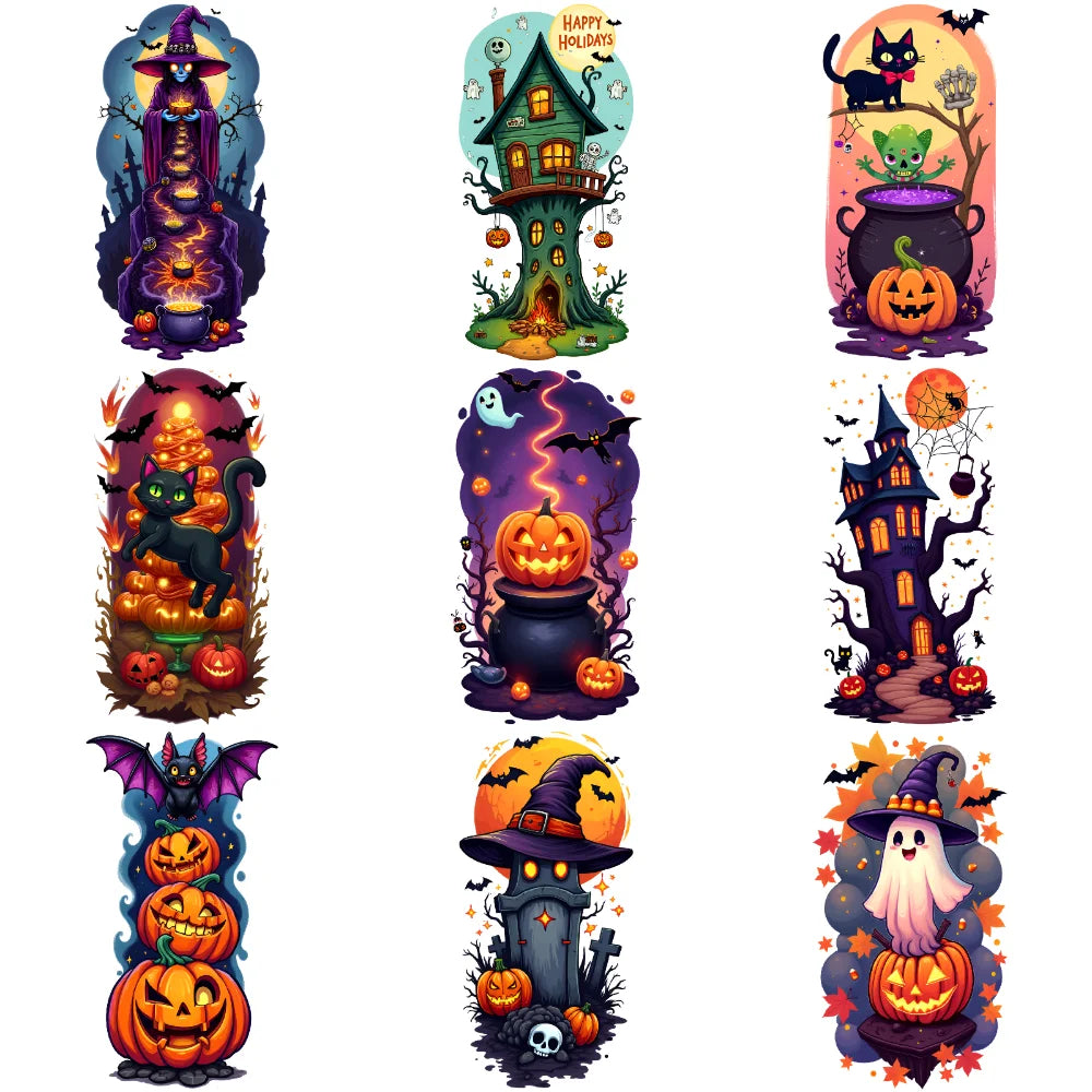 9-Piece Halloween Temporary Tattoos – Witch, Moon & Tree