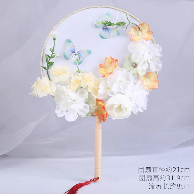 Exquisite Flower Butterfly Round Fan Women Dance Performance Props Wedding Craft Home Decoration Oasis Select A