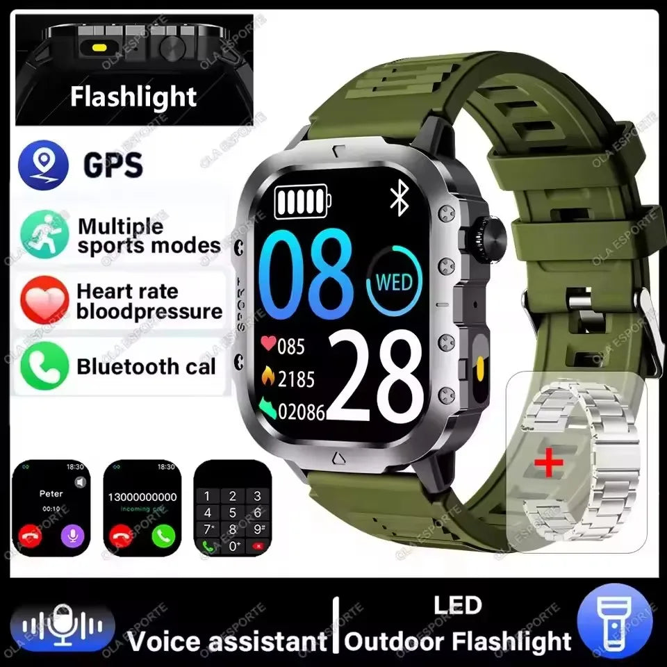 2026 New Rugged Military GPS Smart Watch Men Bluetooth Call Health Monitoring Sports 5ATM Waterproof Smartwatches Man Pk HW12 Oasis Select NEW-Gr22WhSzstrap