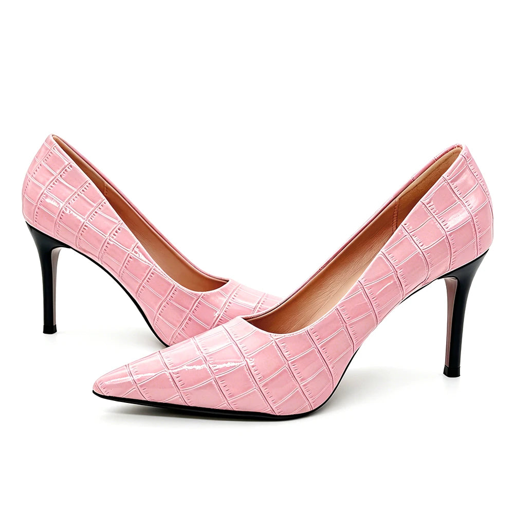 Women Pink Heels 3.54 Inch 9cm PU Leather Ankle Strap Pumps Office Party Shoes Comfortable Non Slip Coquette Date Night Oasis Select