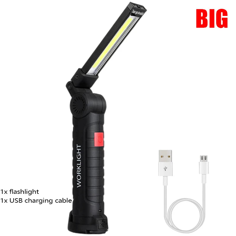 New Portable COB LED Flashlight USB Rechargeable Work Light Magnetic Lanterna Hanging Lamp with Built-in Battery Camping Torch Oasis Select Big 1pc