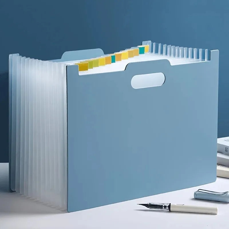 A4 File Organizer Foldable, Desktop Storage Box with Multiple Pockets & Labels, Durable ABS Plastic for Office Home School Oasis Select 1pc blue
