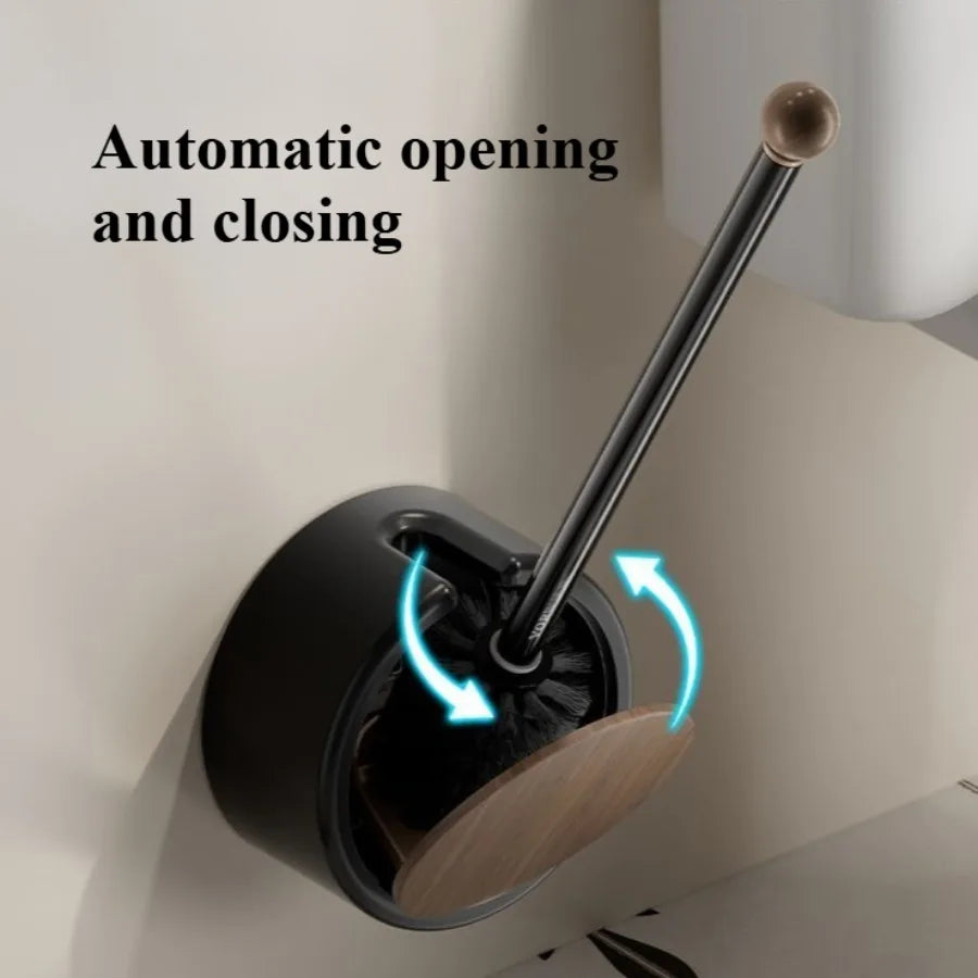 Wall Mounted Toilet Brush Without Punching Toilet Cleaning Detachable Wood Grain Toilet Long Handle Brush Bathroom Accessories Oasis Select