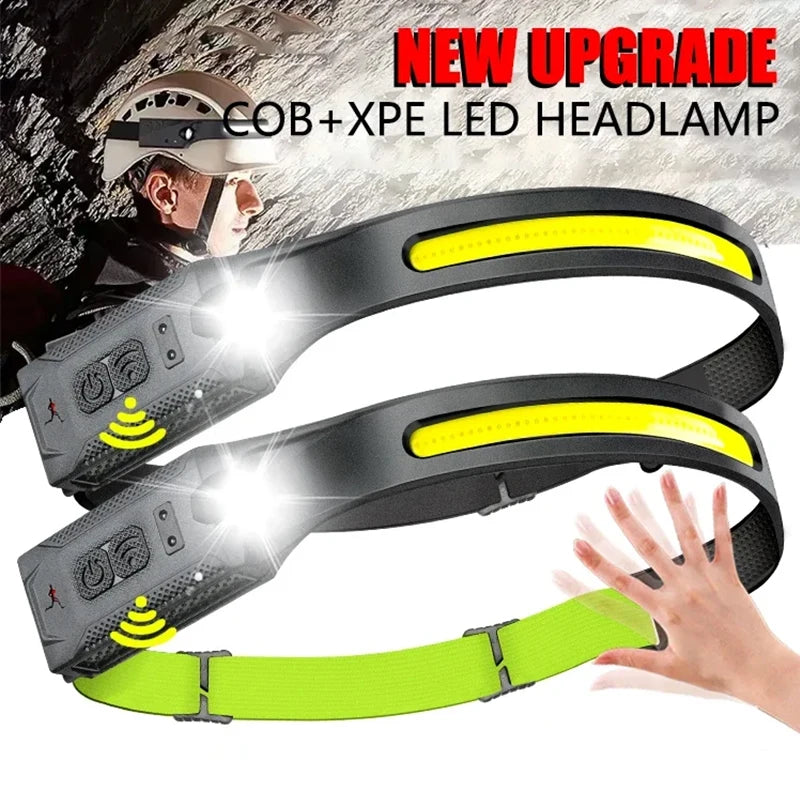 Super Bright Motion Sensor LED Headlamp Rechargeable Headlight 5-mode Lighting Waterproof Head Torch for Fishing Camping Hiking Oasis Select