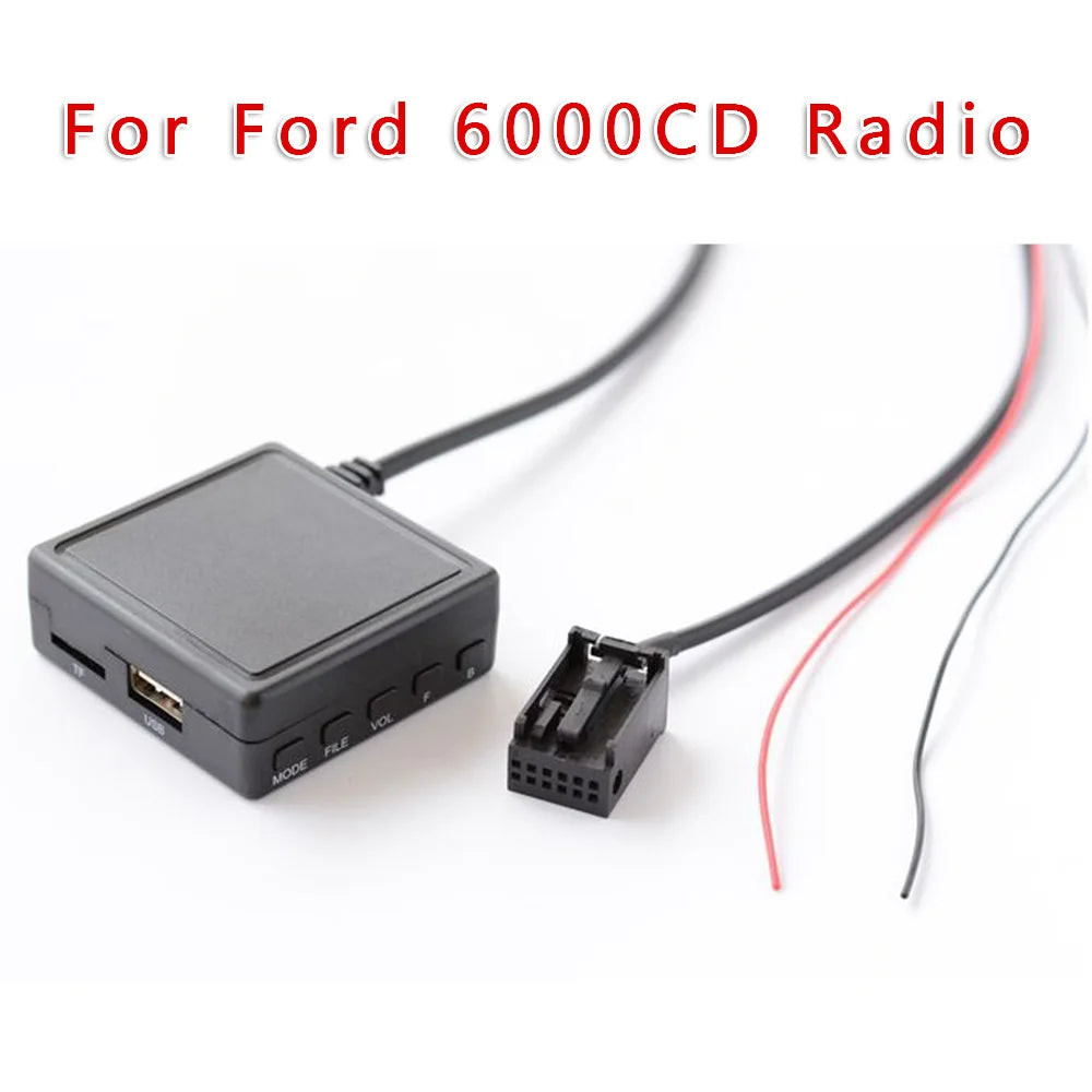12Pin Car Audio Adapter for Ford 6000CD Radio with AUX USB TF and Microphone Support for Smartphone and Tablet Audio Integration Oasis Select