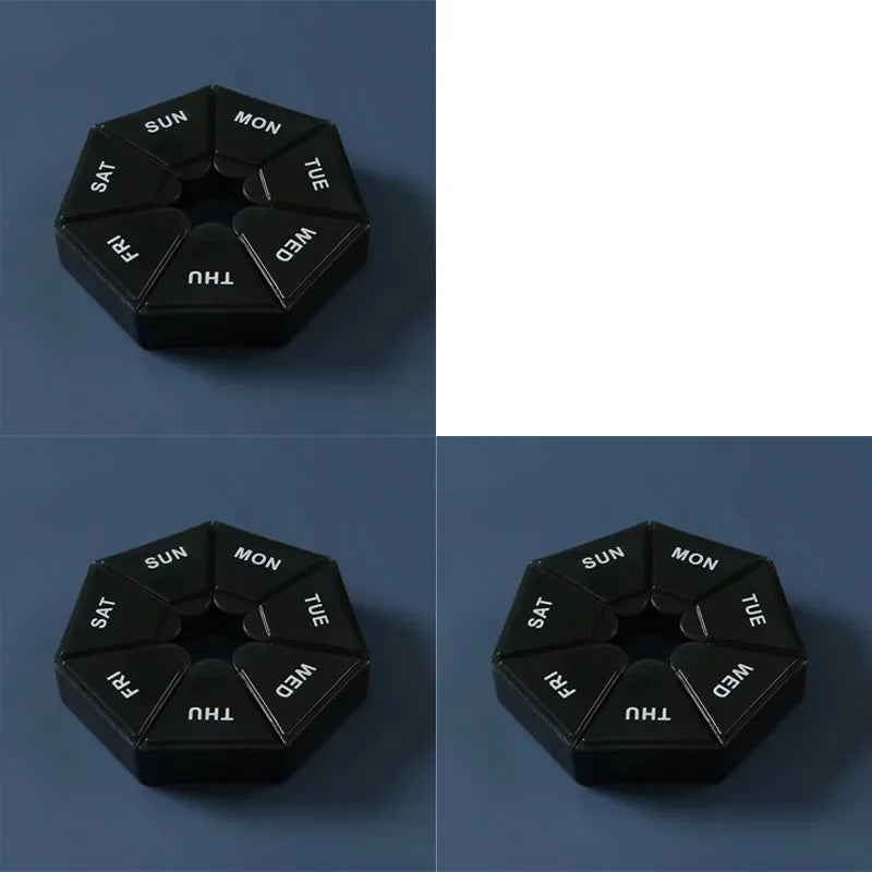 1/2/3pcs Portable Mini Seven Days Small Pill Box One Week Seven Days A Week Pill Organizers Multifunctional Medicine Case Oasis Select 3pcs-Black