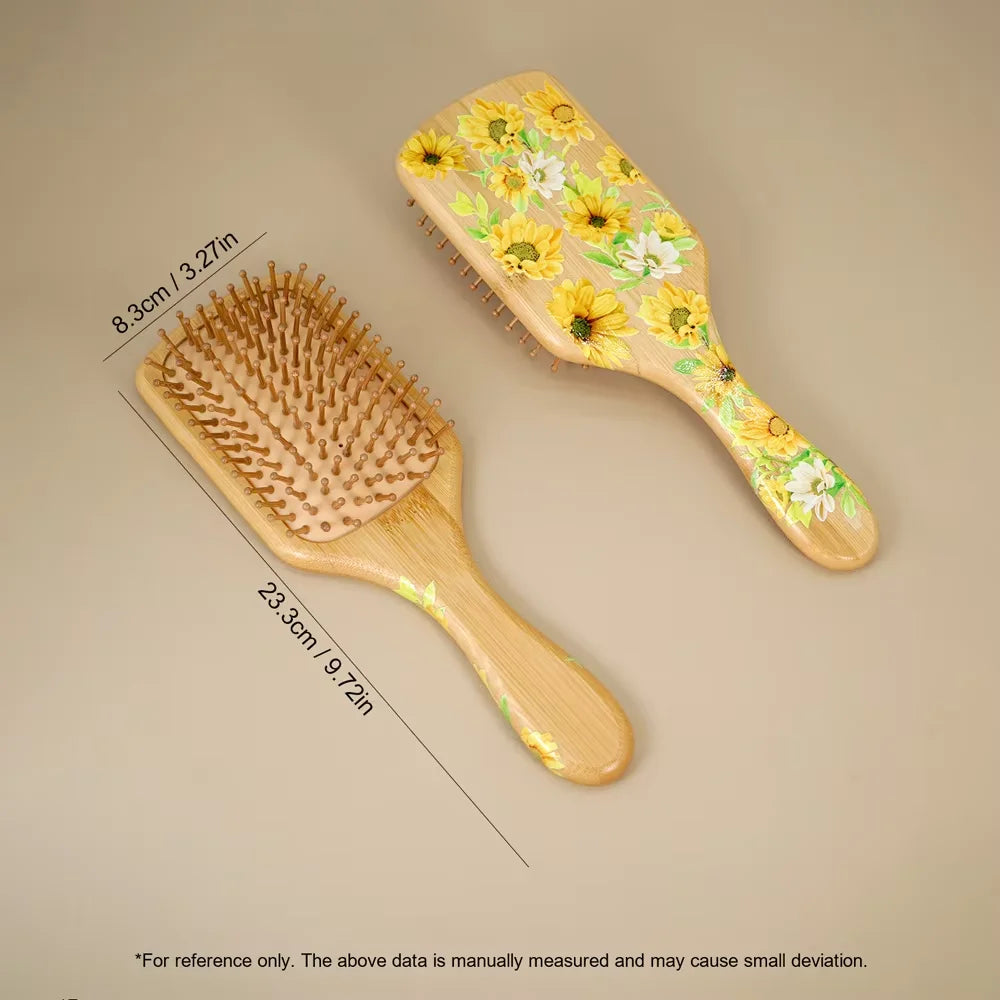Sunflower Bamboo Air Cushion Hair Brush - Natural Wooden Massage Comb for Hair Care Anti-Static Detangling Styling Gift Oasis Select