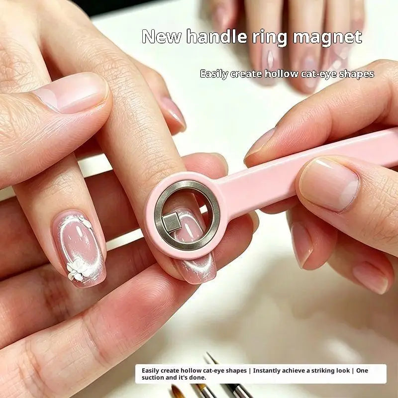 Round Cat Eye Magnet Ring with Handle, Hollow Strong Magnetic Nail Art Tool for DIY Gel Nail Polish Cat Eye Effect Oasis Select