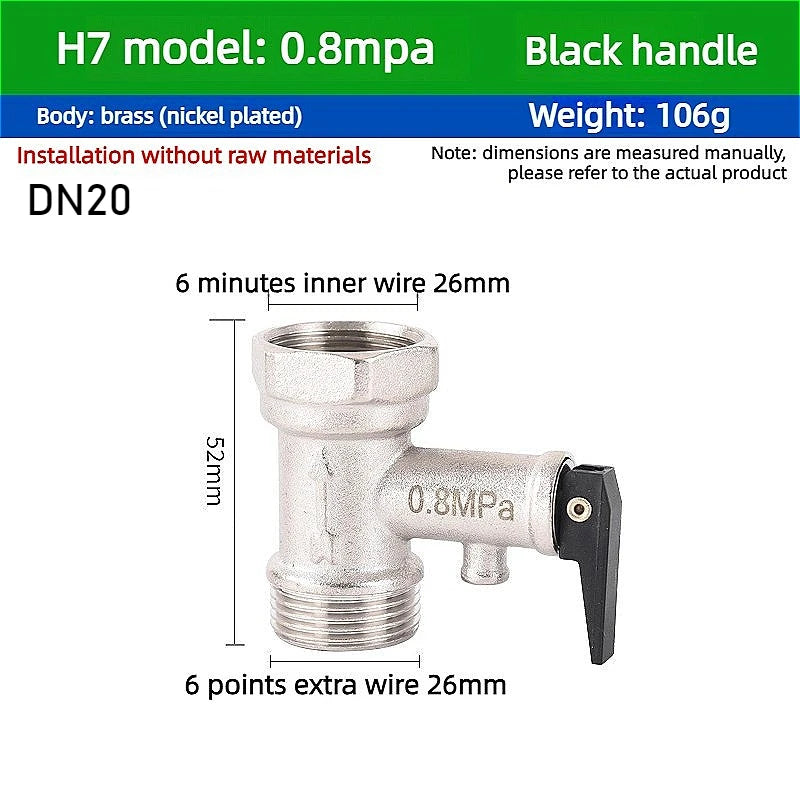 Durable Brass Safety Valve, Adjustable Pressure Relief Valve Protects Enclosed Water Systems From Overpressure Exhaust Fittings Oasis Select 0.8MPA Black handle