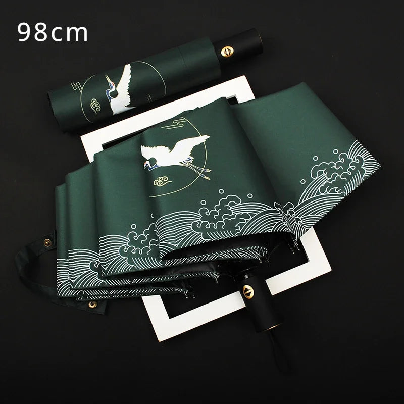 Automatic Double Sunny Umbrella Large Sunshade Sunblock Folding Retro Oil Painting Umbrella Oasis Select 98cm 1