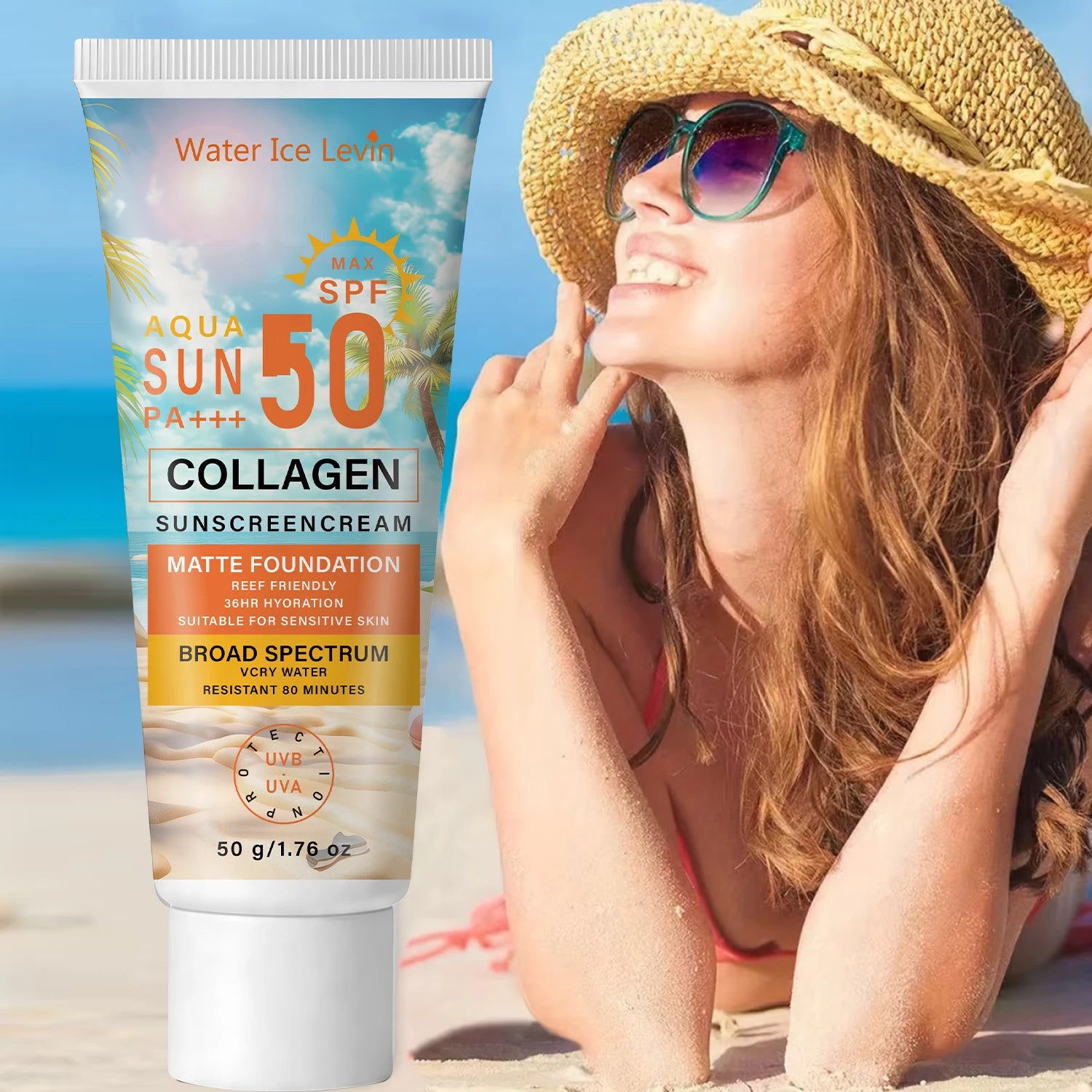 SPF50 PA+++ Collagen Sunscreen – 36HR Hydrating & Water Resistant Collagen Sunscreen Oasis Select