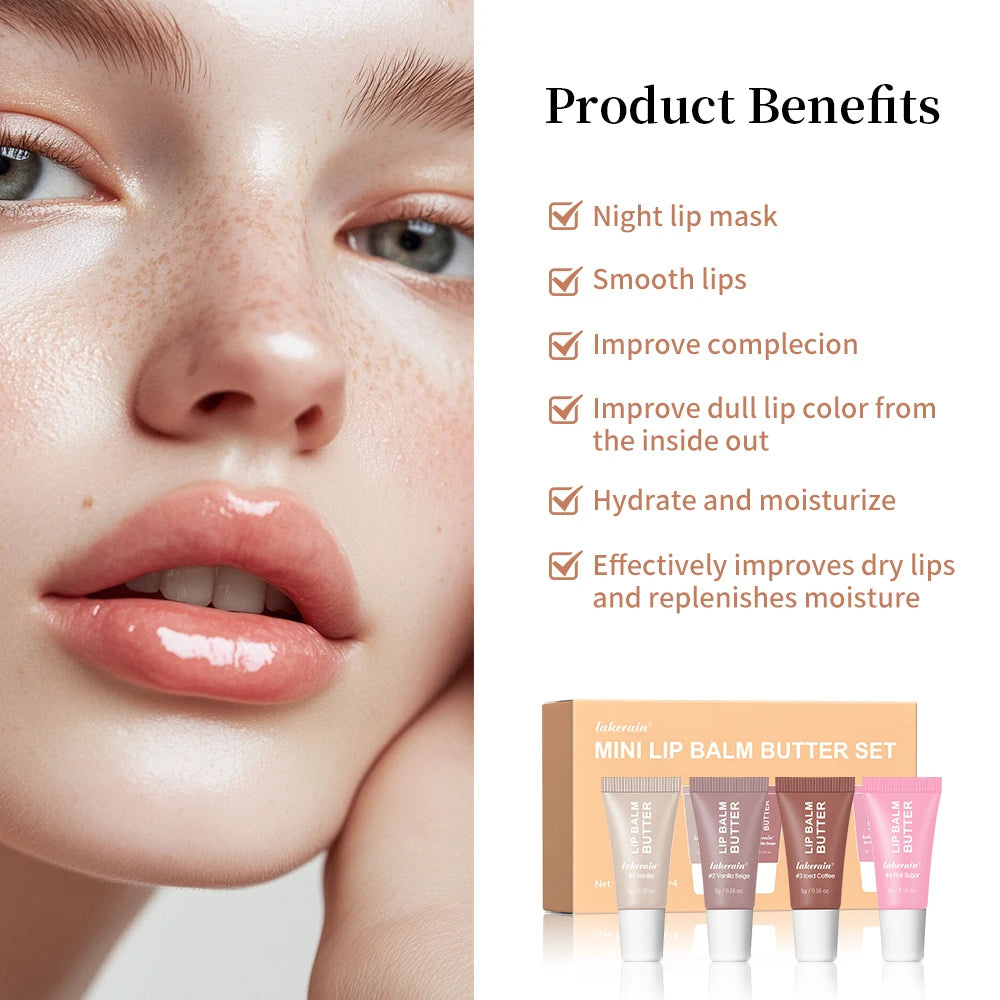 Lakerain 4pc Mini Lip Butter Balm Set – Gloss & Hydration