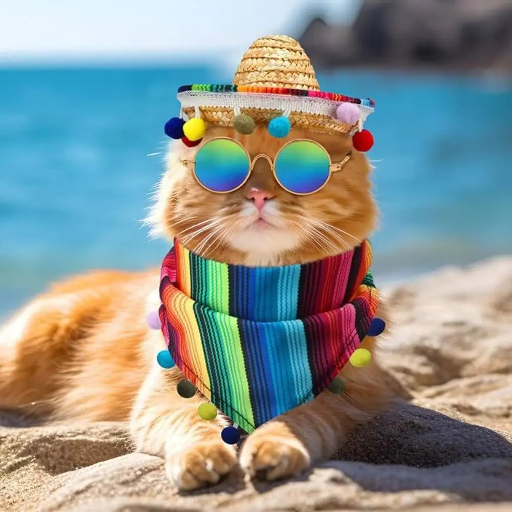 Mexican Pet Hat Scarf & Glasses Costume Set for Small Dogs Pet Costume Set Oasis Select