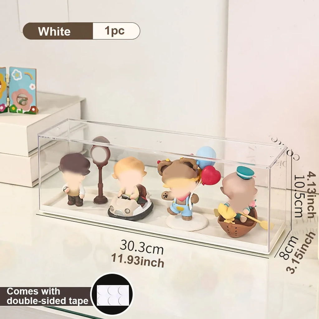 Transparent doll display cabinet, dust-proof storage box for collectibles, doll and doll display rack, stackable storage box Oasis Select White