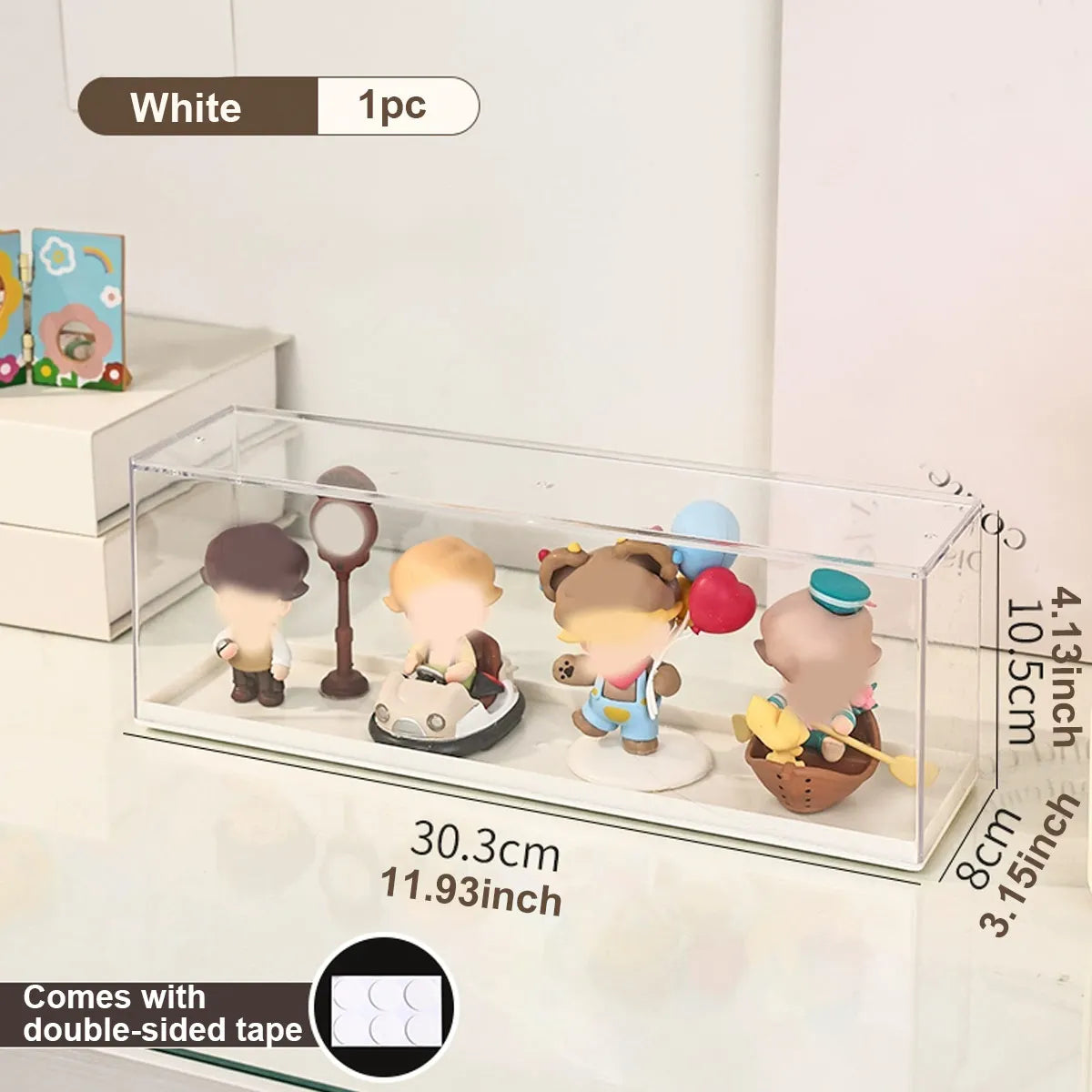 Transparent doll display cabinet, dust-proof storage box for collectibles, doll and doll display rack, stackable storage box Oasis Select White