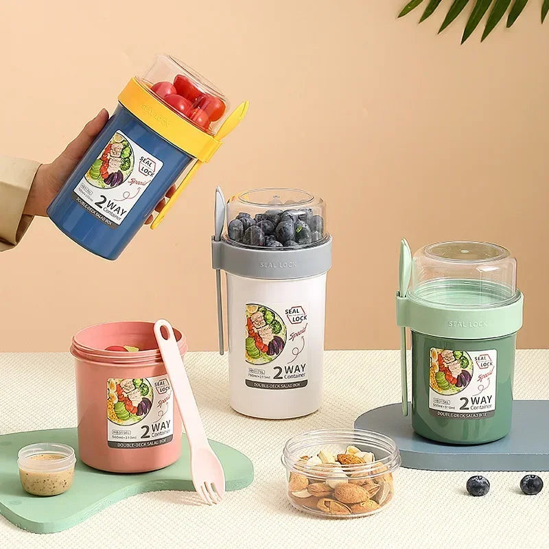 Portable Salad Cups Container Plastic with Lid and Fork Overnight cup Breakfast Oatmeal Cereal Nut Yogurt Cup School Lunch Box Oasis Select