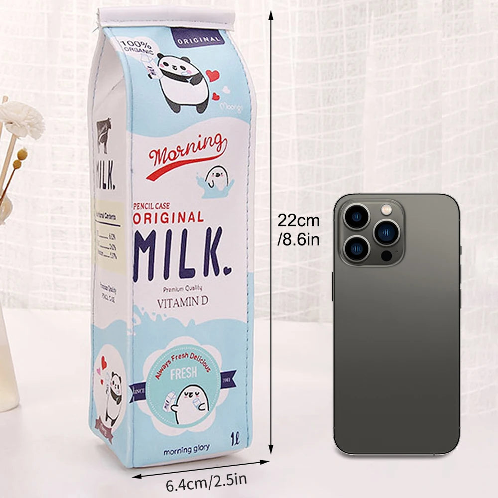 Cute Cartoon Milk Pencil Case – Large Capacity Student Bag