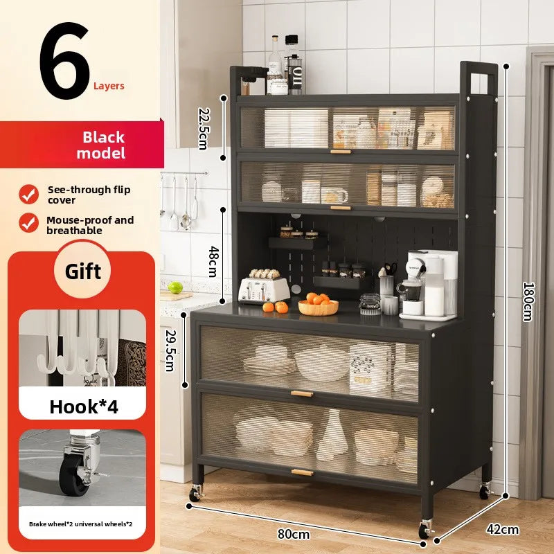 Dustproof side cabinets, shelves, multi-layer floor cabinets, small appliances, microwave ovens, multifunctional storage racks Oasis Select 6-Black-80