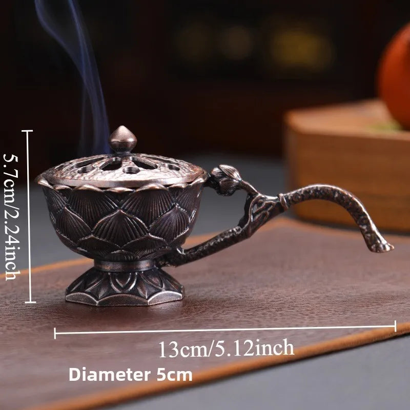 Creative Handheld Lotus Incense Burners Retro Sandalwood Incense Burner Hollow Out Alloy Censer Home Teahouse Decor Oasis Select L-red