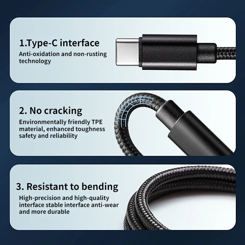 60W 5A USB C to Type C fast charging data cable USB Type C to Type-C nylon braided fast charging charger adapter cable 1m 3m Oasis Select