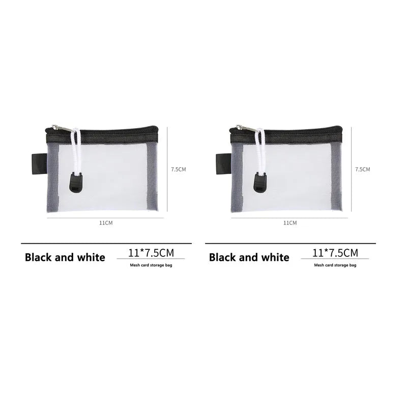 1/2pcs Storage Bags Mesh Cosmetic Bag Wallet Nylon Small Coin Purse Mini Zipper Pouch Mesh Storage Bags ID Credit Card Holder Oasis Select 2pcs Black and white