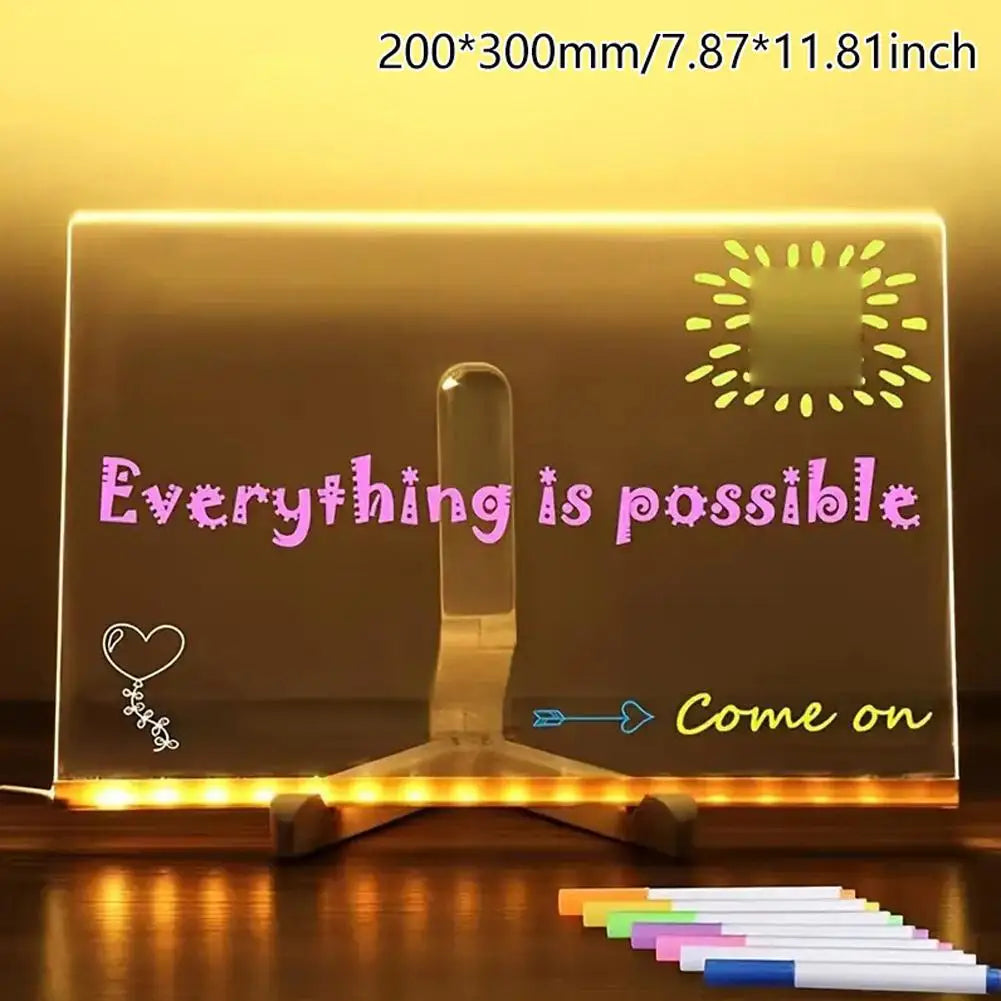 LED Acrylic Message Board with 7 Color Pens – Glowing Drawing Lamp LED Drawing Board Oasis Select