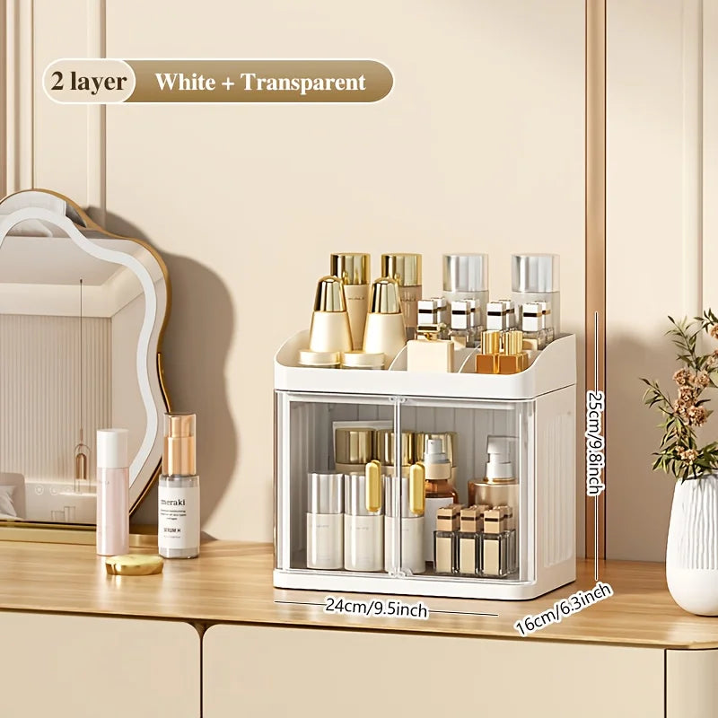 1pc Cosmetic Storage Box, Transparent Door Display Cabinet with Lipstick Holder, Magnetic Closure Design. Oasis Select B2
