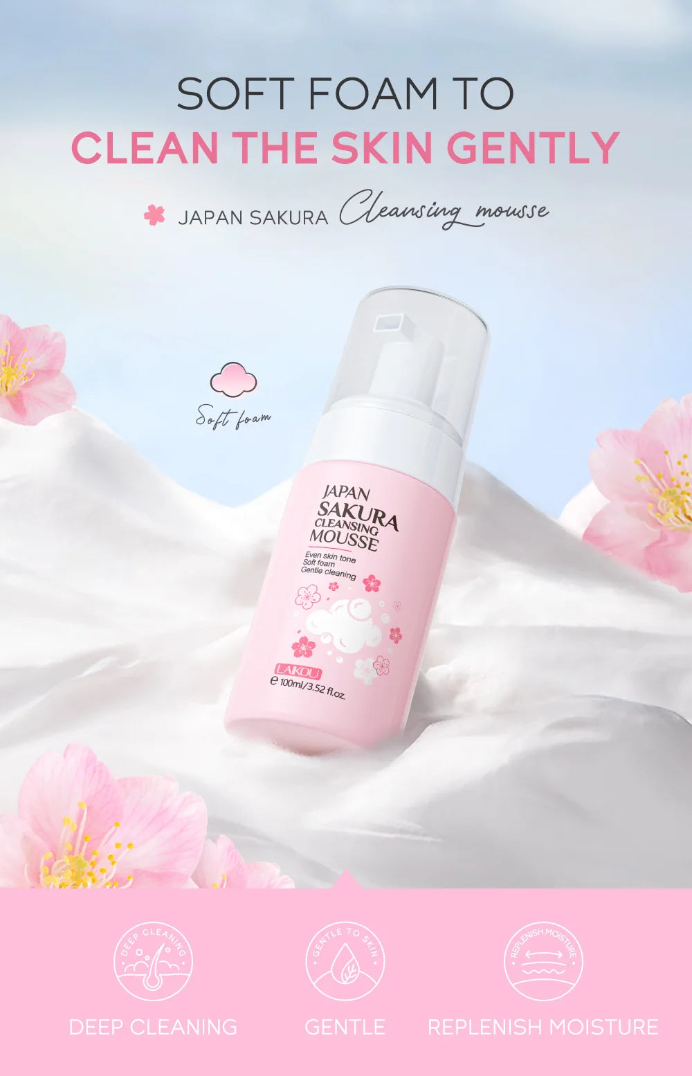 LAIKOU Sakura Cleansing Mousse – Pore Minimizing Facial Cleanser Foaming Facial Cleanser Oasis Select