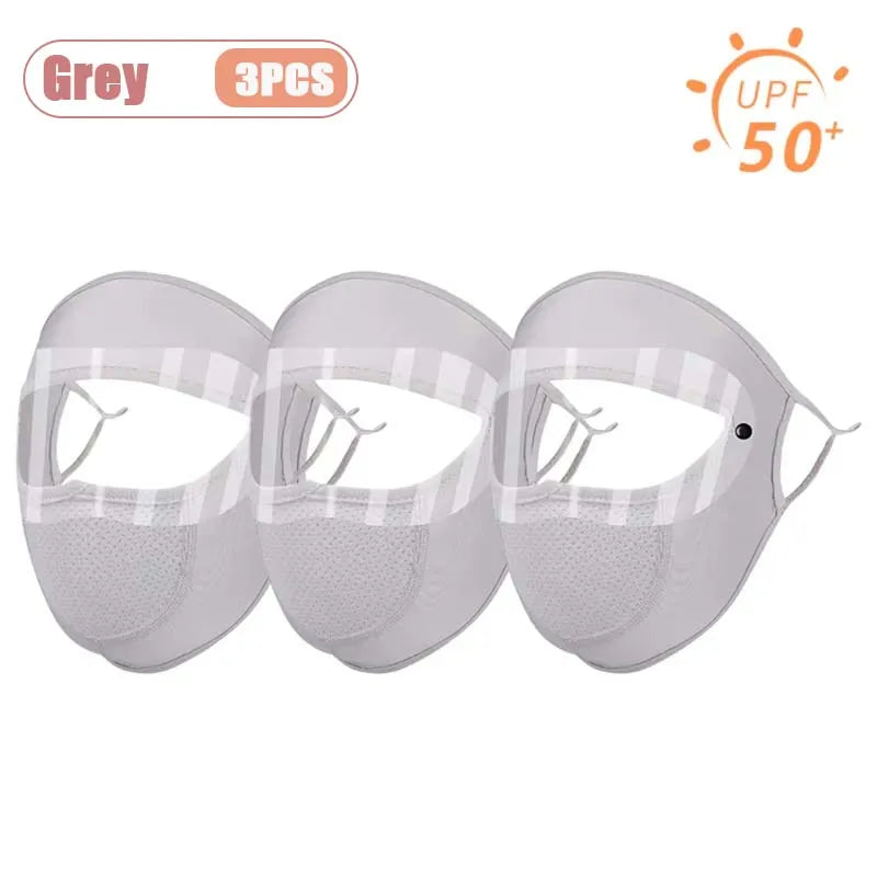 Dustproof Face Mask with Breathing Hole and Goggles Cycling Sun Protection Full Face Cover Ear Loop UV Shield for Outdoor Sports Oasis Select Grey-3PCS