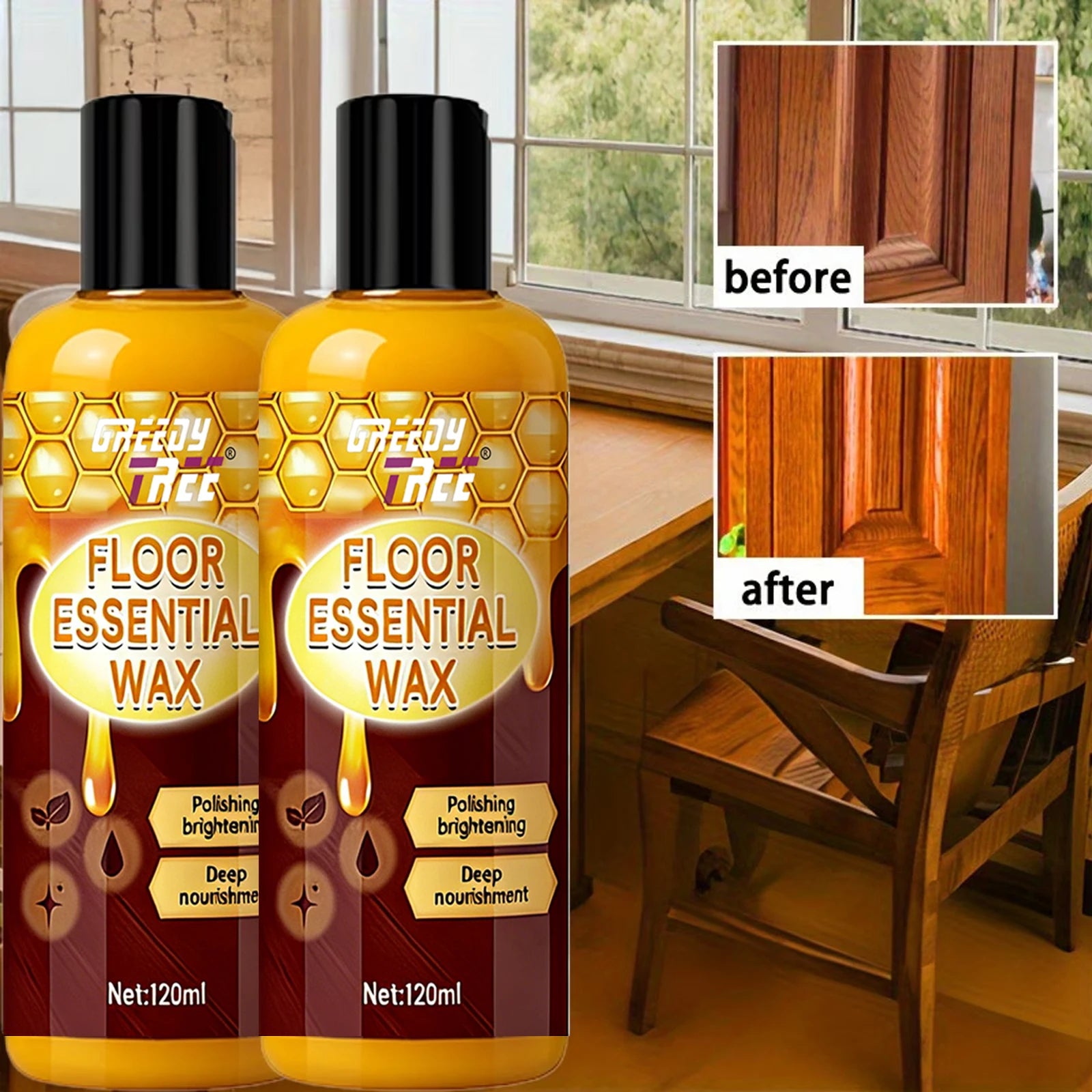 120ml Professional Floor Essential Wax Kit with Sponge & Towel - Wood Tile Hard Floor Polishing Brightening Deep Nourishment Oasis Select