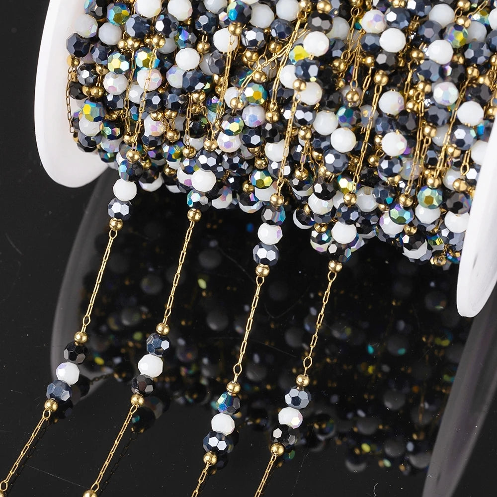 1Meter Stainless Steel Colorful Crystal Beading Chain for DIY Handmade Necklaces Bracelets Jewelry Making Supplies Accessories Oasis Select Black White