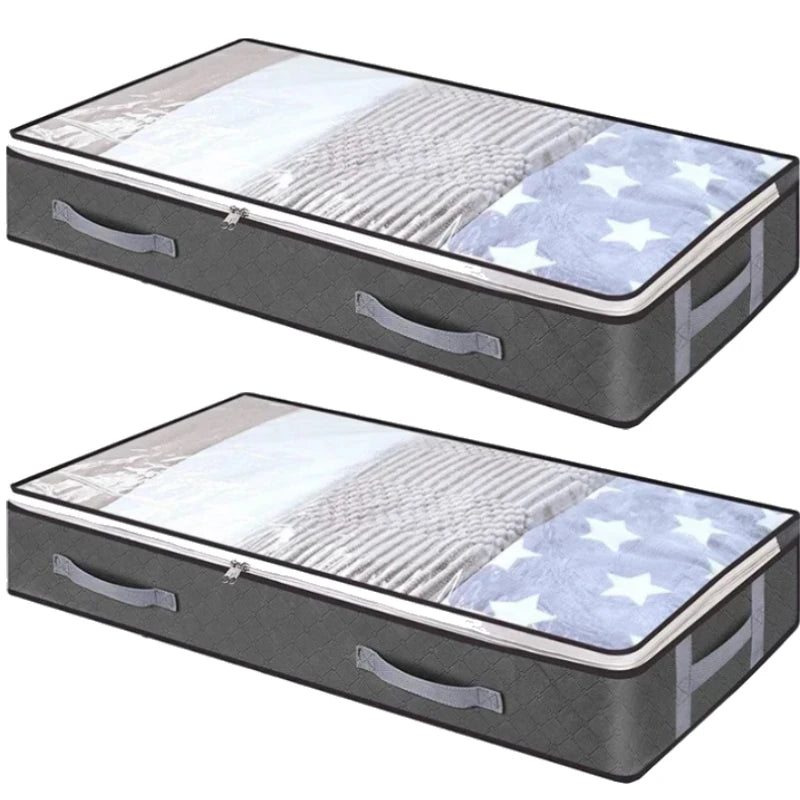 Under bed Storage Bag For Portable Foldable Quilt Bags Wardrobe Clothes Organizer Storage Box Dustproof Organizer Large Capacity Oasis Select 2pcs large grey