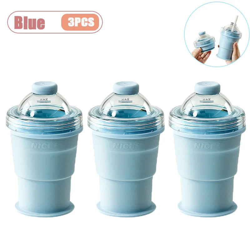 Foldable Silicone Ice Ball Maker Cup Ice Mold for Whiskey Cocktails Large Sphere Easy Release Reusable Freezer Travel Mug Oasis Select Blue-3PCS As Shown