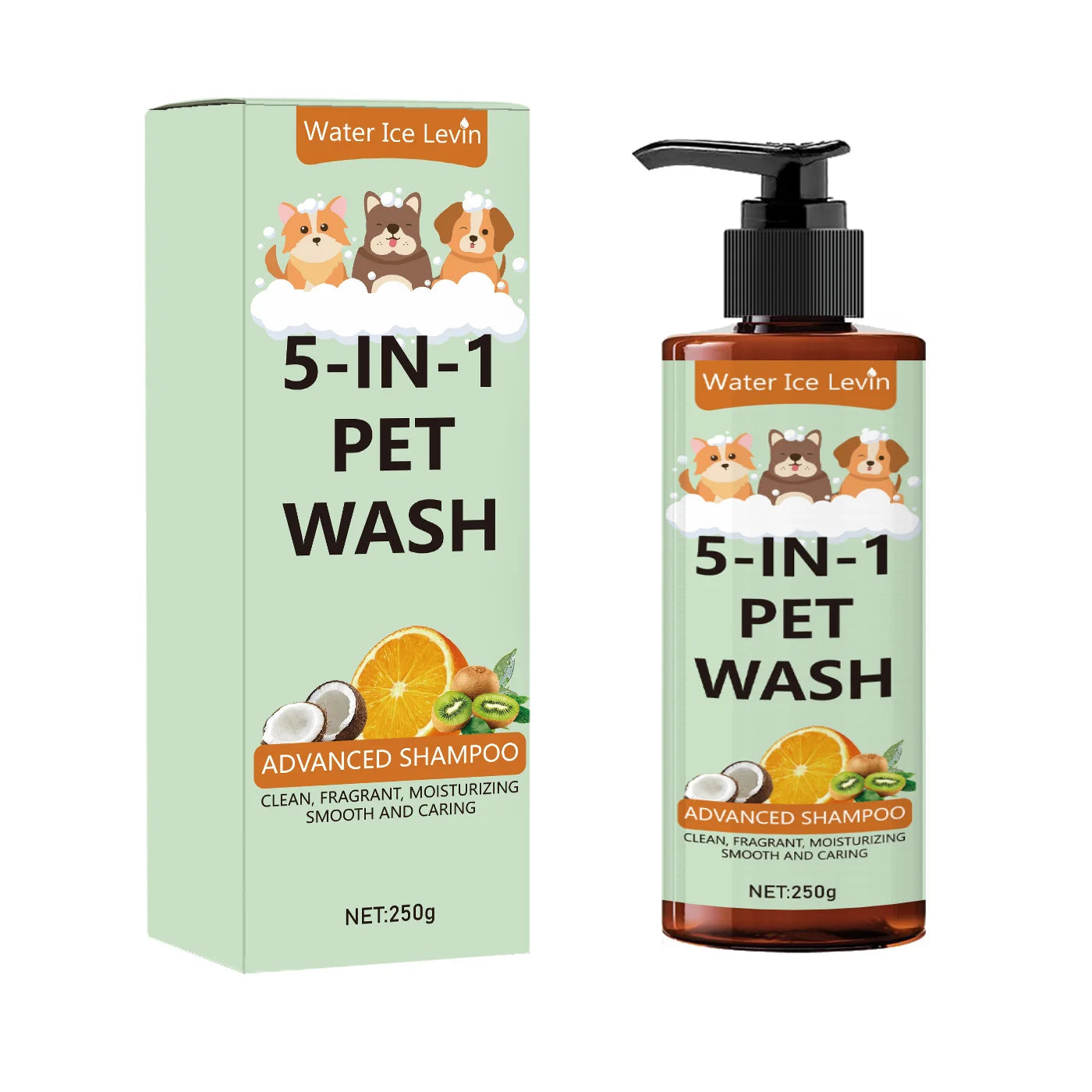 5-in-1 Natural Coconut Pet Shampoo, Conditioner, and Body Wash, Gentle Cleansing, Soothes Skin, Creates Shiny Fur, Safe and Healthy, Suitable for Cats and Dogs Oasis Select Box 250g