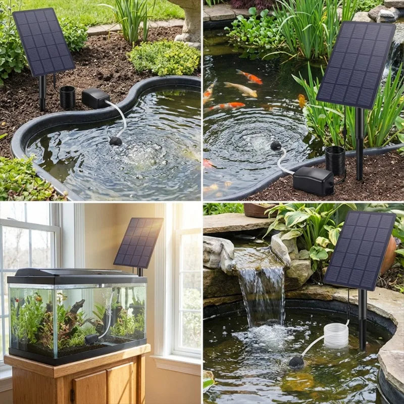 2.5W Solar Oxygen Pump/Pond Pump, with Air Bubble Stones and Pipe, Improve Pond Circulation, for Fish Tank Aquarium Pond Etc Oasis Select