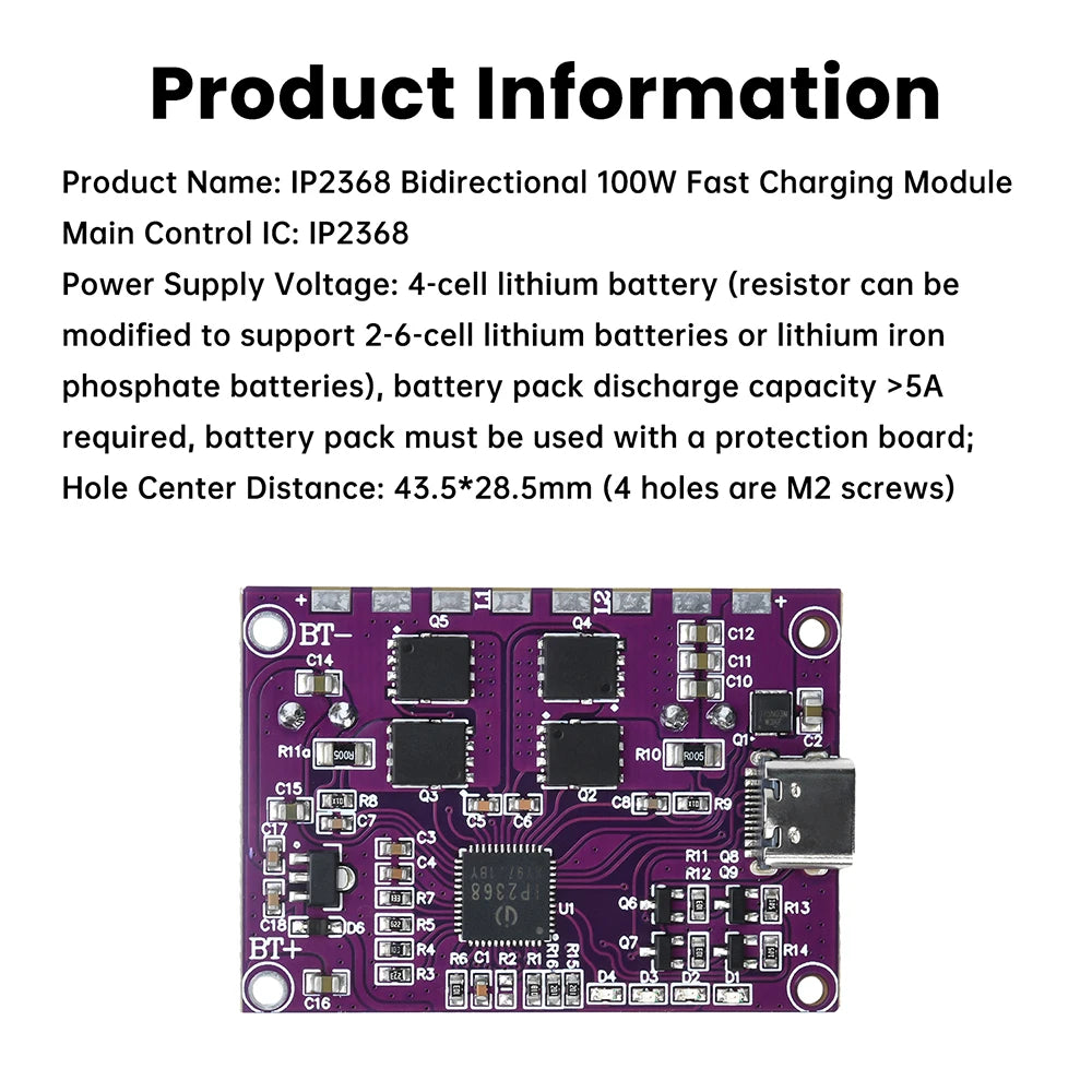IP2368 Bidirectional 100W Fast Charging Module Buck-Boost Type-C Interface 3S 4S Lithium Battery High-Power Fast Charging Board Oasis Select