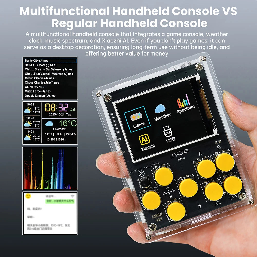 Game Console Electronic DIY kit Handheld Device Weather Display and Clock XiaoZhi AI Robot Soldering Practice Game Console kit Oasis Select