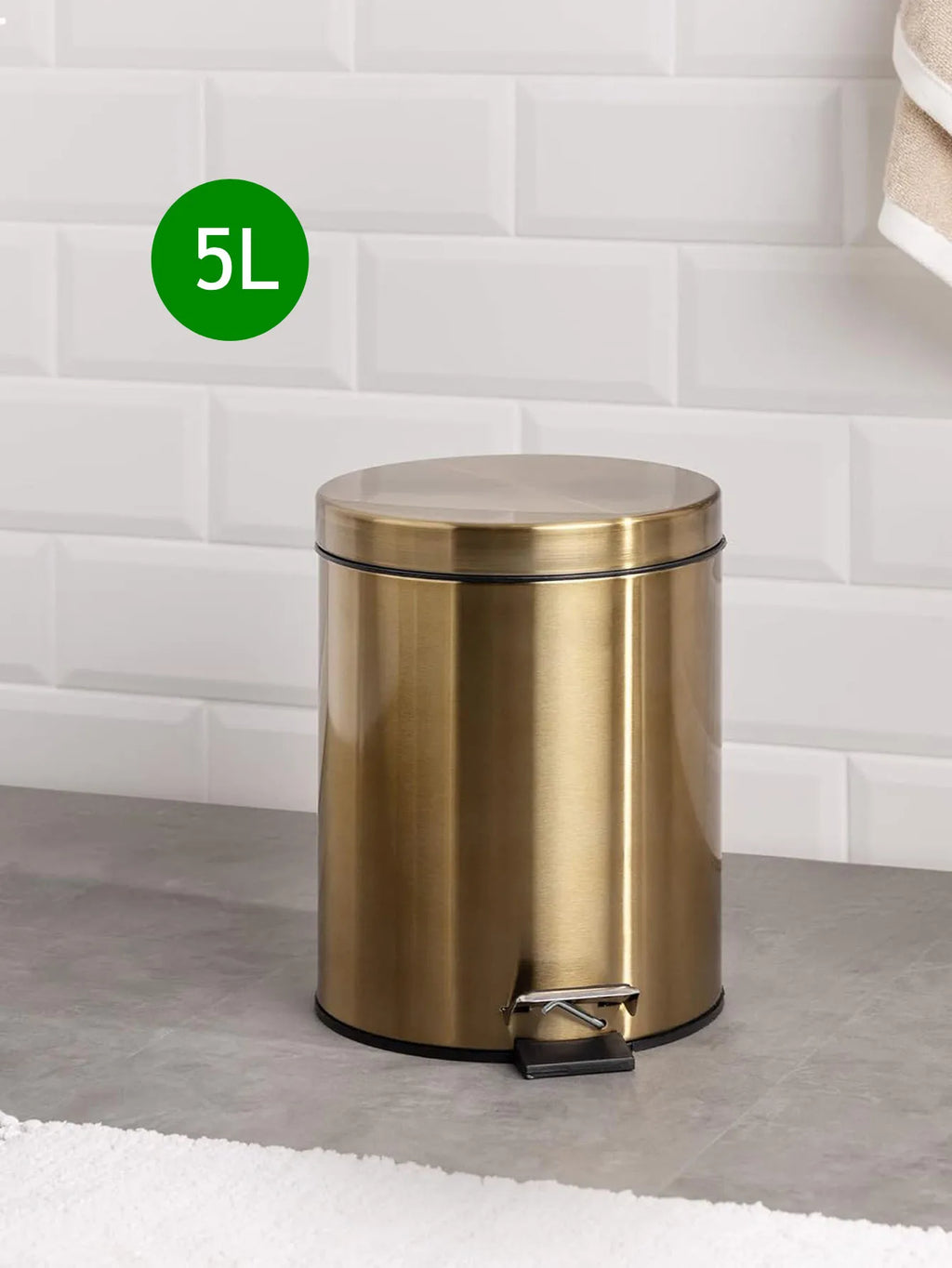 5L Gold Stainless Steel Garbage Can Waterproof Metal Trash Can with Lid Removable Inner Bucket for Kitchen Bathroom Trash Can Oasis Select