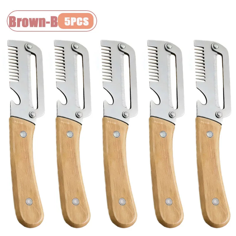 Multi Function Stainless Steel Vegetable Cutter Grater Slicer Peeler for Green Onion Ginger Julienne Opener Kitchen Tool Oasis Select Brown-B-5PCS