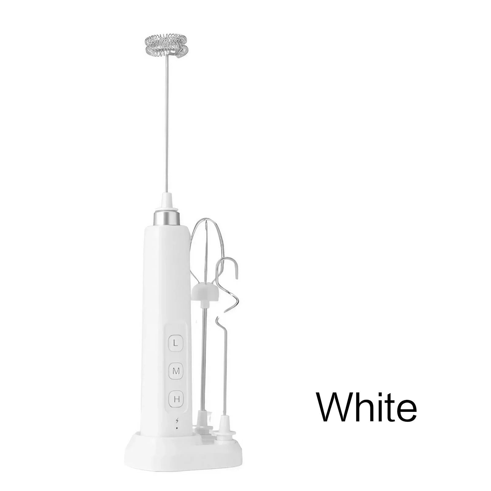 Handheld USB Rechargeable Mixer - Mini Electric Milk Frother with 3 Speeds, Whisking & Baking Aid, Multi-functional Attachments Oasis Select White