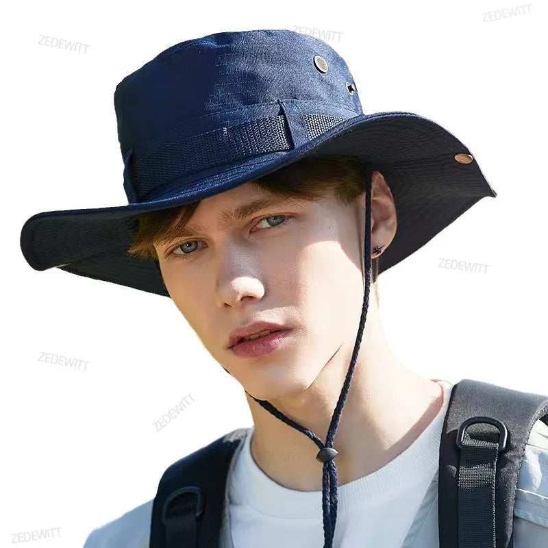 Wide Brim Fisherman Hat Sun Hat Camping Hat Breathable Men Women With Rope Anti Snout Outdoors Mountaineering Hiking Fishing Cap Oasis Select
