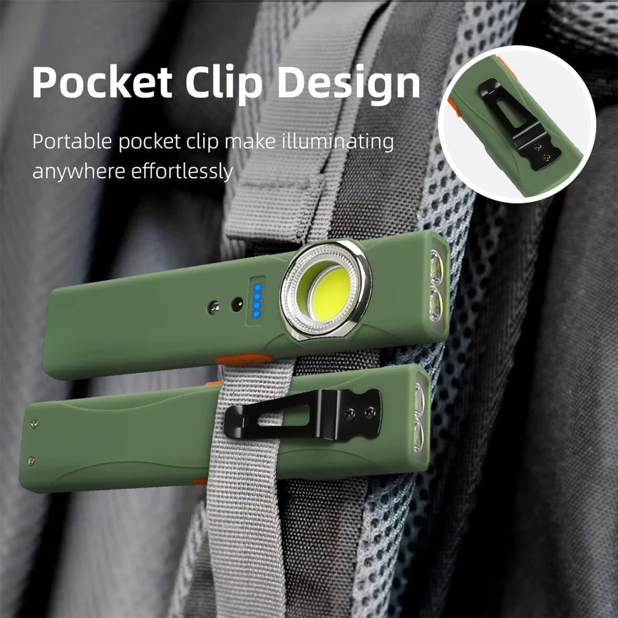 Multi Functional LED Sensor Flashlight with Pen Clip Rechargeable Magnetic Work Light Outdoor Torch Lamp for Camping Hiking Home Oasis Select